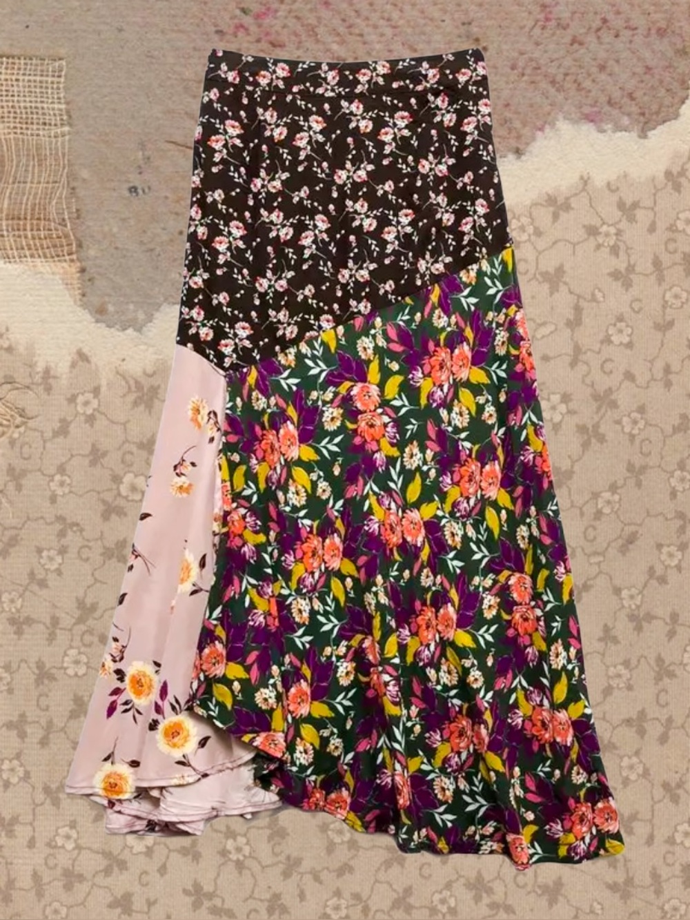 Sonoma Mixed Floral Patchwork Maxi Skirt Sz XL/XXL Whimsical Boho Cottagecore